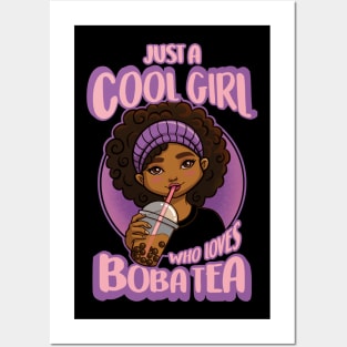 Kawaii Black Girl Anime Boba Tea Posters and Art